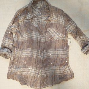 Style & Co plaid and sequin button down